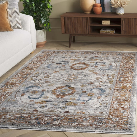 Safavieh Heirloom Alice Oriental Polyester Area Rug, Ivory Gray/Rust, 6'3" x 6'3" Square