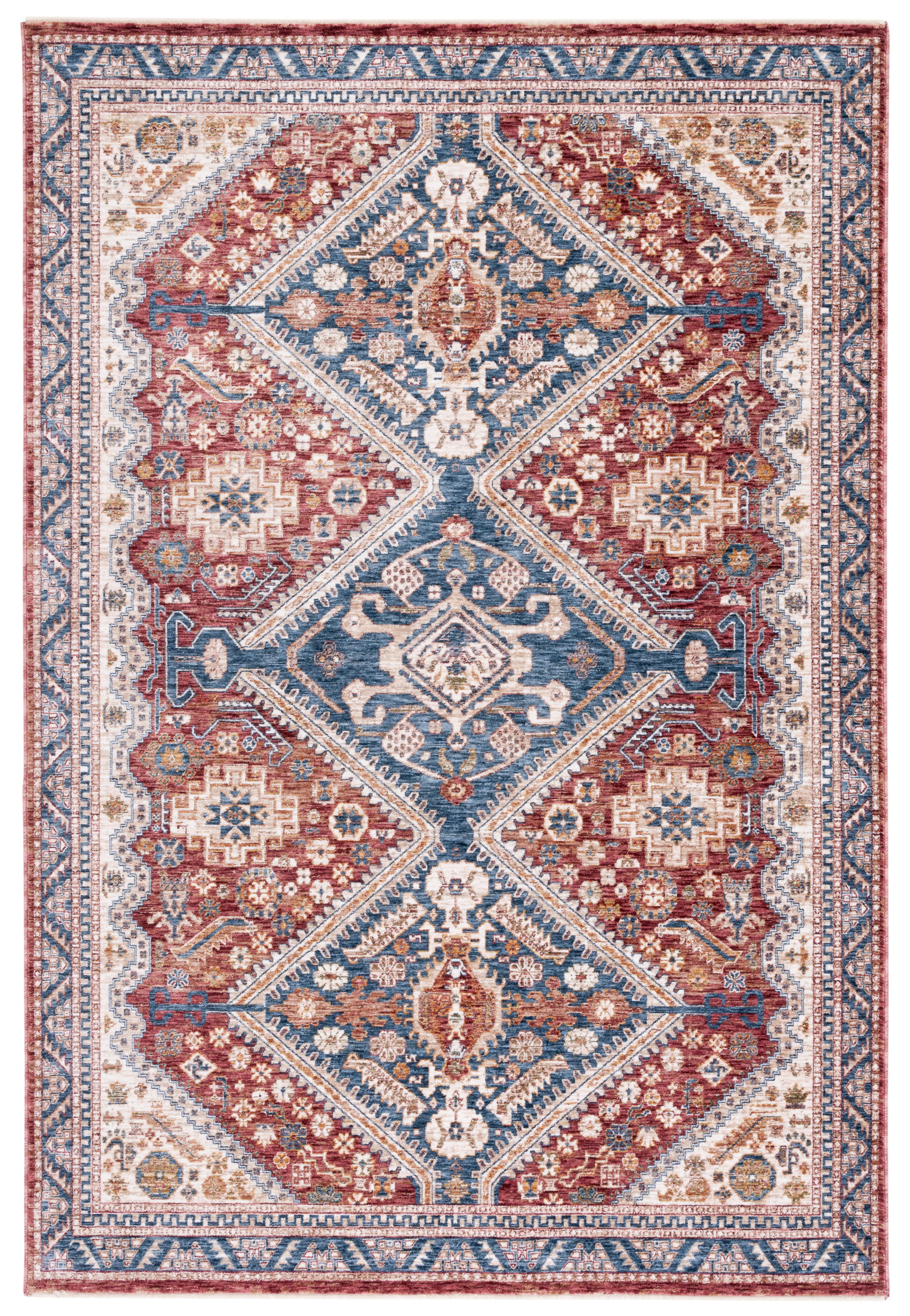 Navy and Rust Hand-Knotted Synthetic 8' x 10' Area Rug
