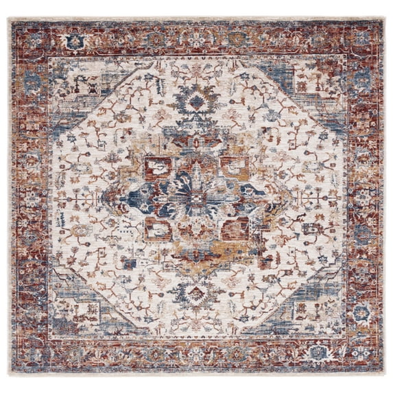 Safavieh Heirloom Aristotle Oriental Polyester Area Rug, Ivory/Blue Rust, 6'7" x 6'7" Square