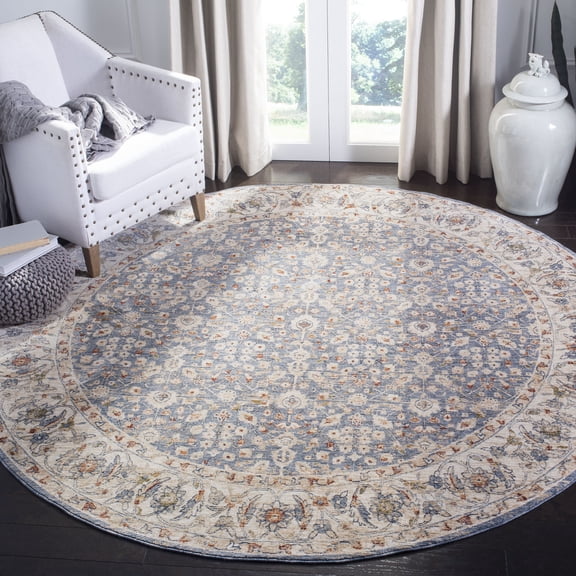 Safavieh Heirloom Rayen Oriental Polyester Area Rug, Ivory/Blue, 6'7" x 6'7" Round