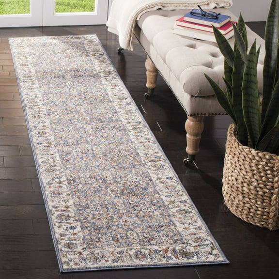 Safavieh Heirloom Rayen Oriental Polyester Runner Rug, Ivory/Blue, 2' x 8'