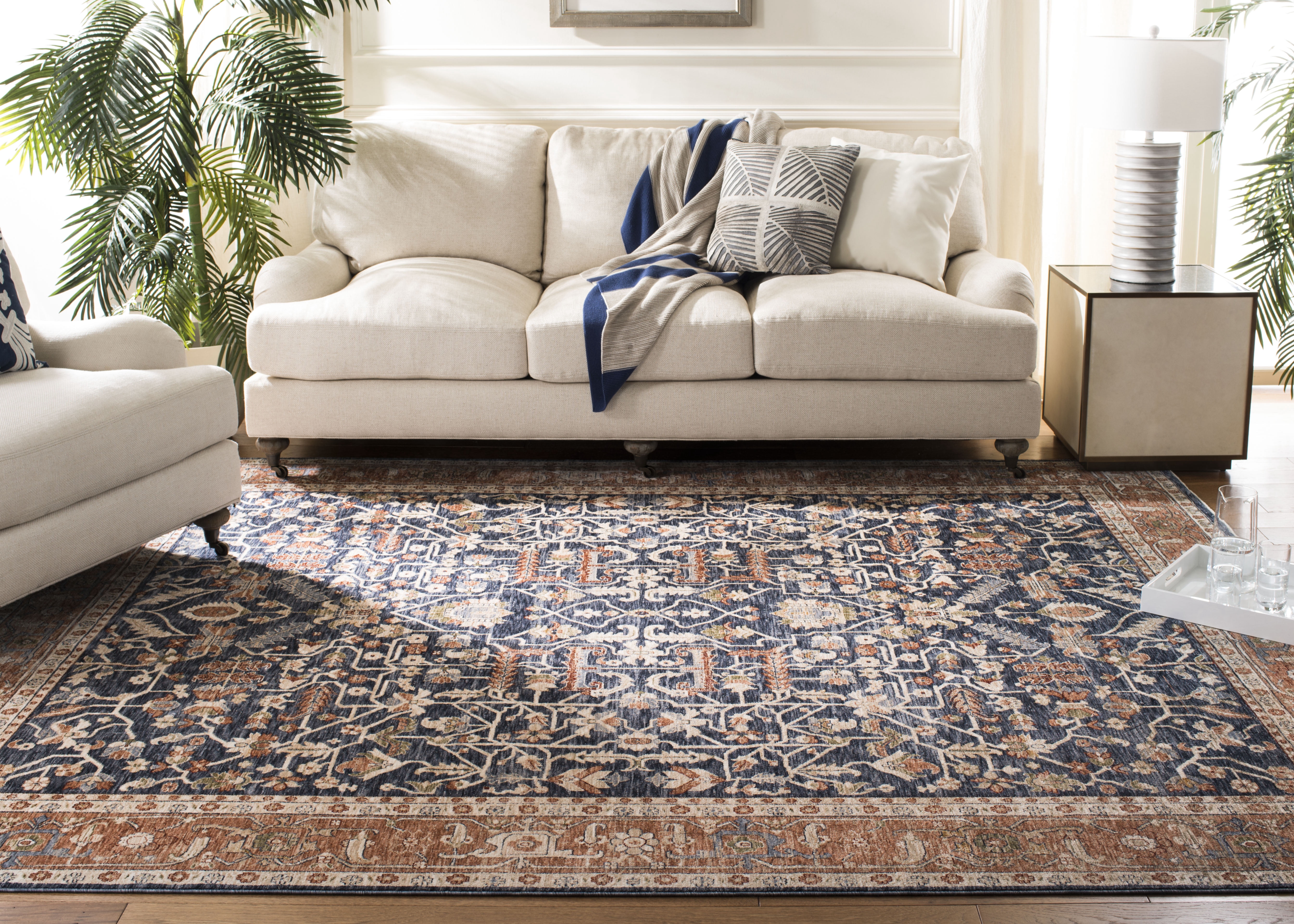 Safavieh Heirloom Marisa Oriental Polyester Area Rug, Navy/Beige, 4' x 6'