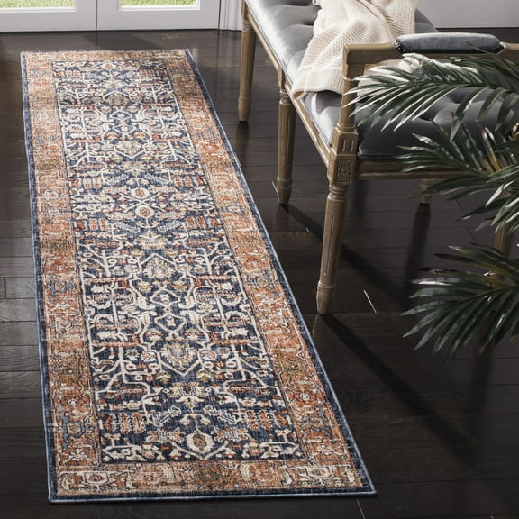 Safavieh Heirloom Marisa Oriental Polyester Runner Rug, Navy/Beige, 2' x 8'