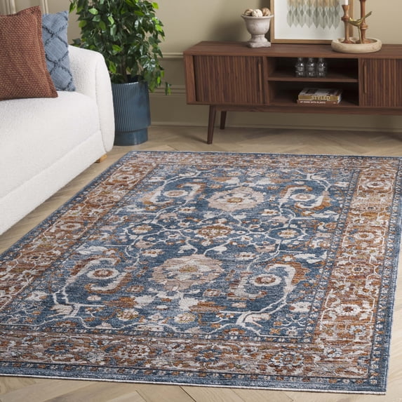 Safavieh Heirloom Fenton Oriental Polyester Area Rug, Blue/Rust, 6'3" x 6'3" Square