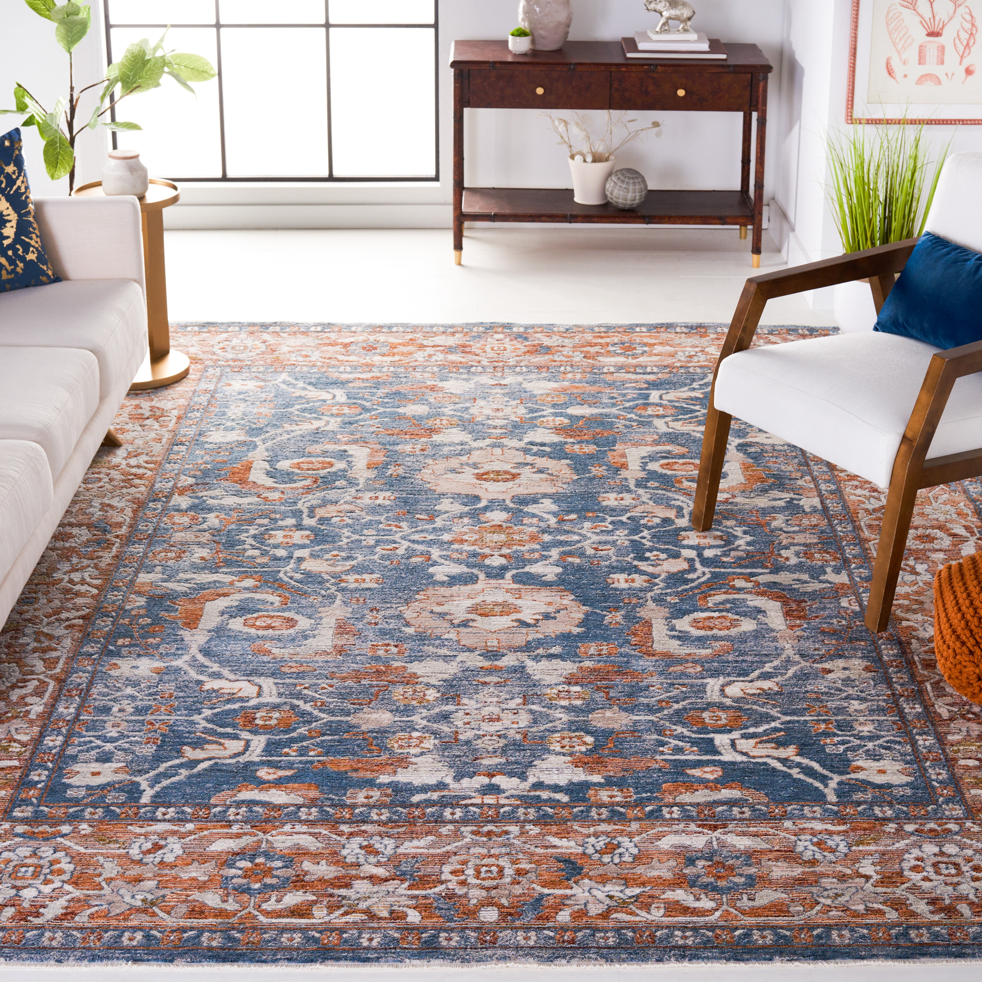 Safavieh Heirloom Fenton Oriental Polyester Area Rug, Blue/Rust, 9' x 12'