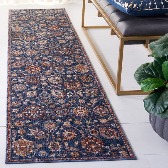 Safavieh Heirloom Kenelm Floral Polyester Runner Rug, Navy/Beige, 2' x 8'