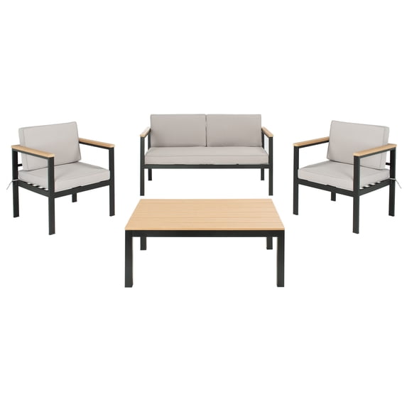 SAFAVIEH Hendor Outdoor Patio 4 Piece Conversation Set, Black/Grey