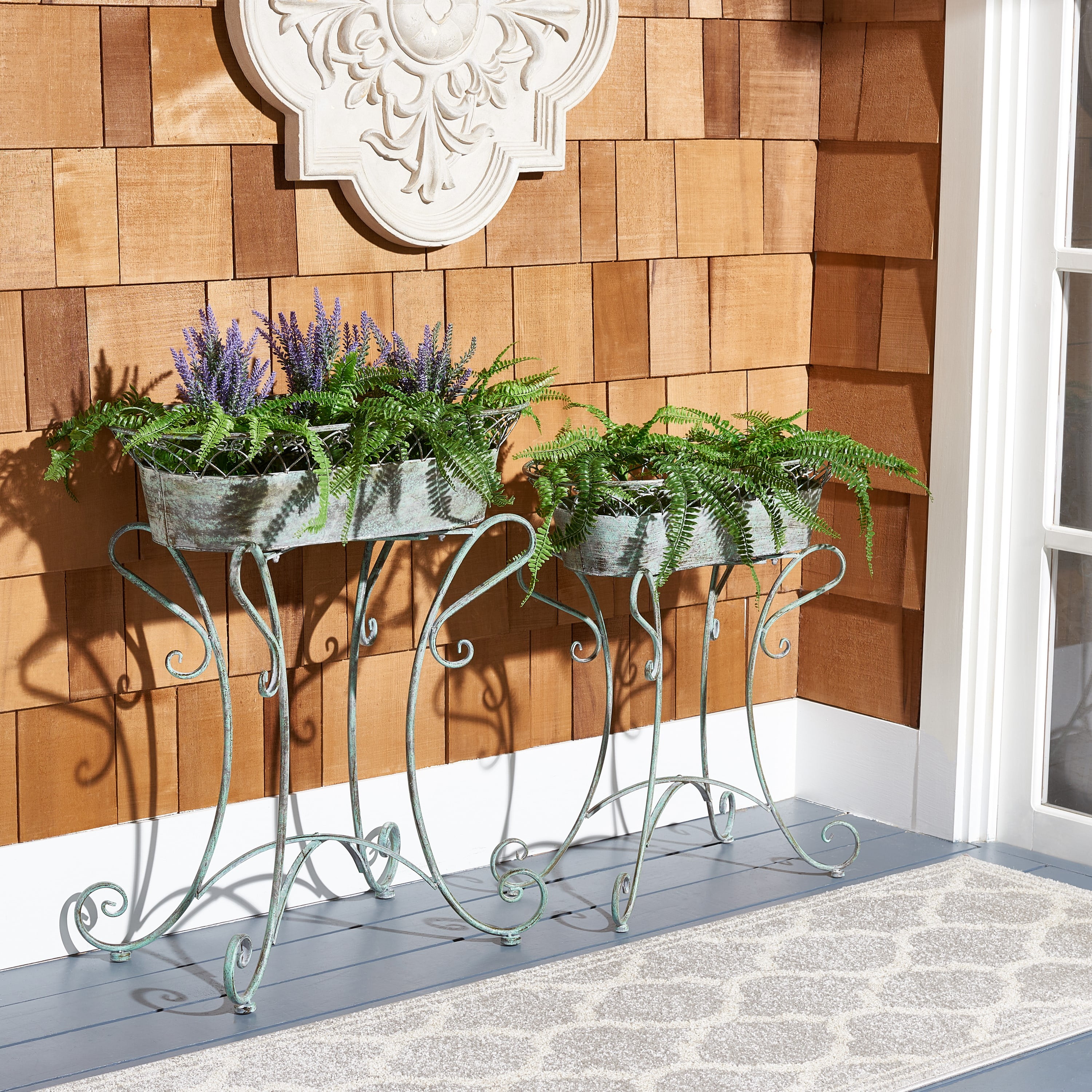 SAFAVIEH Hendrick Solid Outdoor Patio Planters, Antique Green, Set of 2 ...