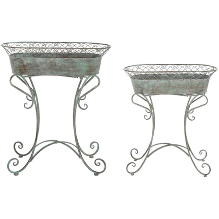 SAFAVIEH Hendrick Solid Outdoor Patio Planters, Antique Green, Set of 2