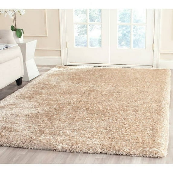 SAFAVIEH Henley Solid South Beach Polyester Shag Area Rug, Champagne, 4' x 6'