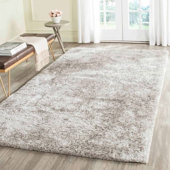 SAFAVIEH Henley Solid South Beach Polyester Shag Area Rug, Ice, 8' x 10'