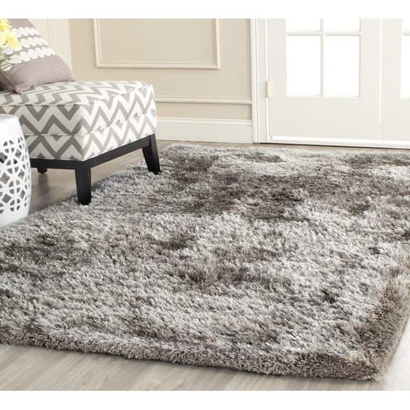 SAFAVIEH Henley Solid South Beach Polyester Shag Area Rug, Silver, 6' x 9'