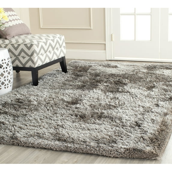 SAFAVIEH Henley Solid South Beach Polyester Shag Area Rug, Silver, 6' x 9'