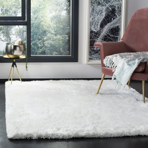SAFAVIEH Henley Solid South Beach Polyester Shag Area Rug, Snow White, 5' x 7'