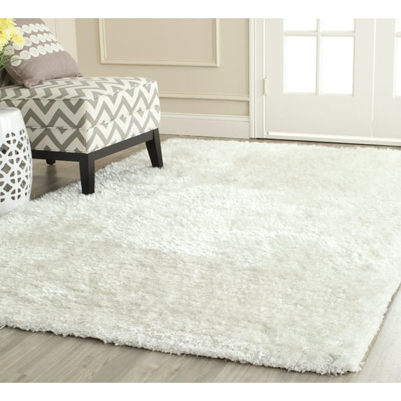 SAFAVIEH Henley Solid South Beach Polyester Shag Area Rug, Snow White, 6' x 9'