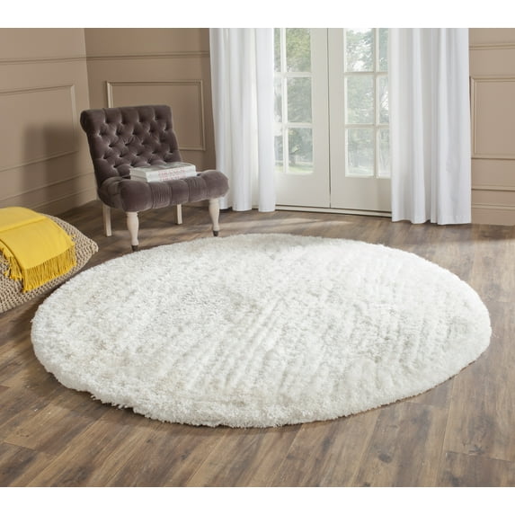 SAFAVIEH Henley Solid South Beach Polyester Shag Area Rug, Snow White, 8' x 8' Round