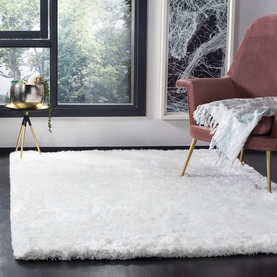 SAFAVIEH Henley Solid South Beach Polyester Shag Area Rug, Snow White, 9' x 12'
