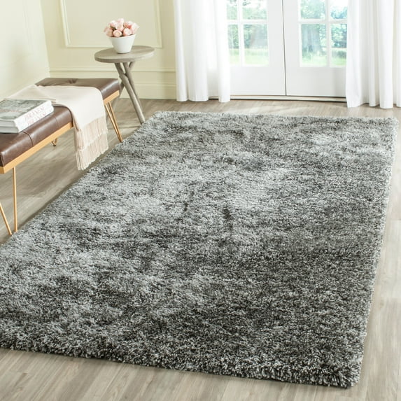 SAFAVIEH Henley Solid South Beach Polyester Shag Area Rug, Steel Grey, 4' x 6'