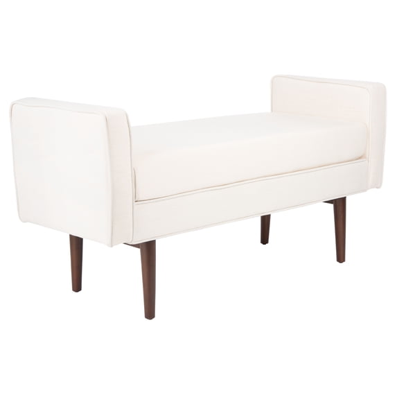 SAFAVIEH Henri Mid-Century Cushioned Bench, Light Beige/Walnut