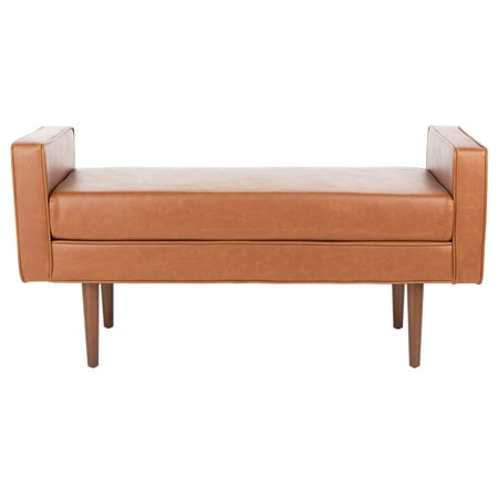 SAFAVIEH Henri Mid-Century Cushioned Bench, Light Brown/Walnut