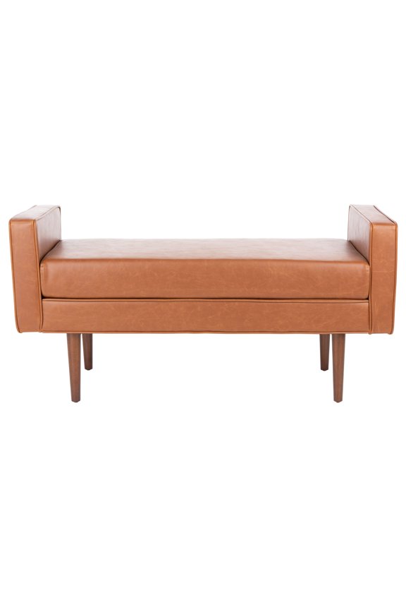 Henri Mid-Century Cushioned Bench, Light Brown/Walnut