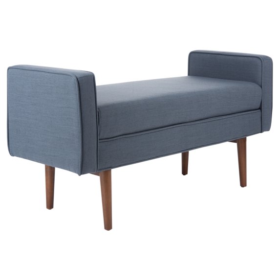 SAFAVIEH Henri Mid-Century Cushioned Bench, Navy/Walnut