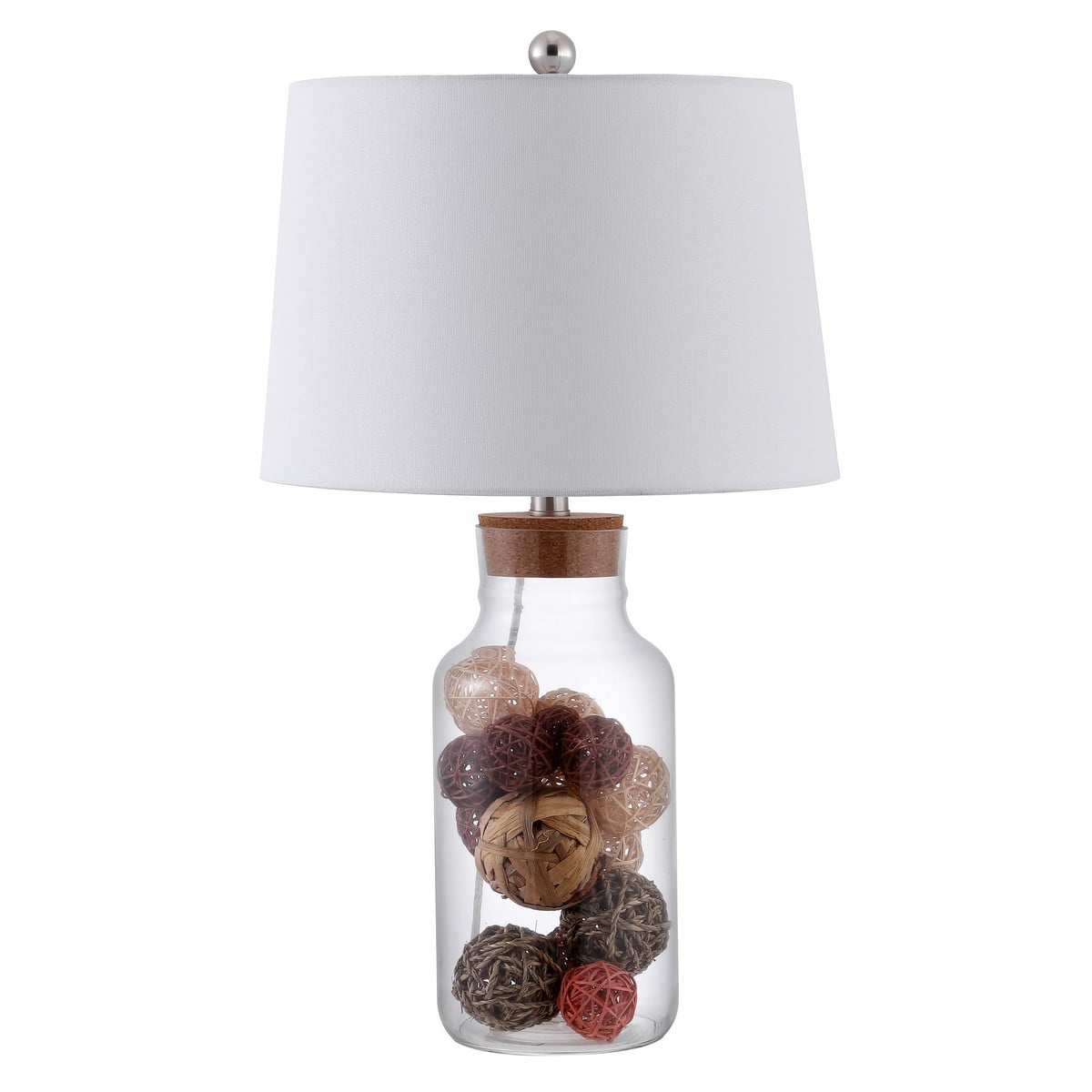 Hensen Coastal-Chic Clear Glass Table Lamp with Woven Rattan
