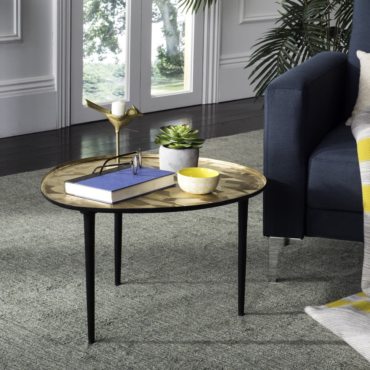 SAFAVIEH Hera Modern Oval Side Table, Taupe/Black