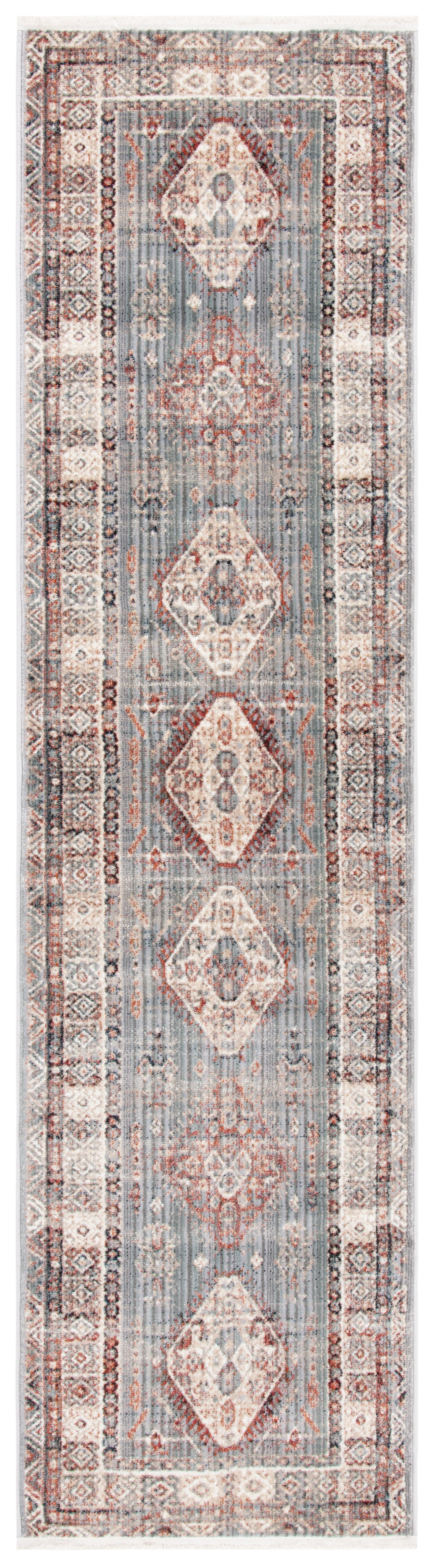 Herat Gray and Cream Oriental Synthetic Runner Rug