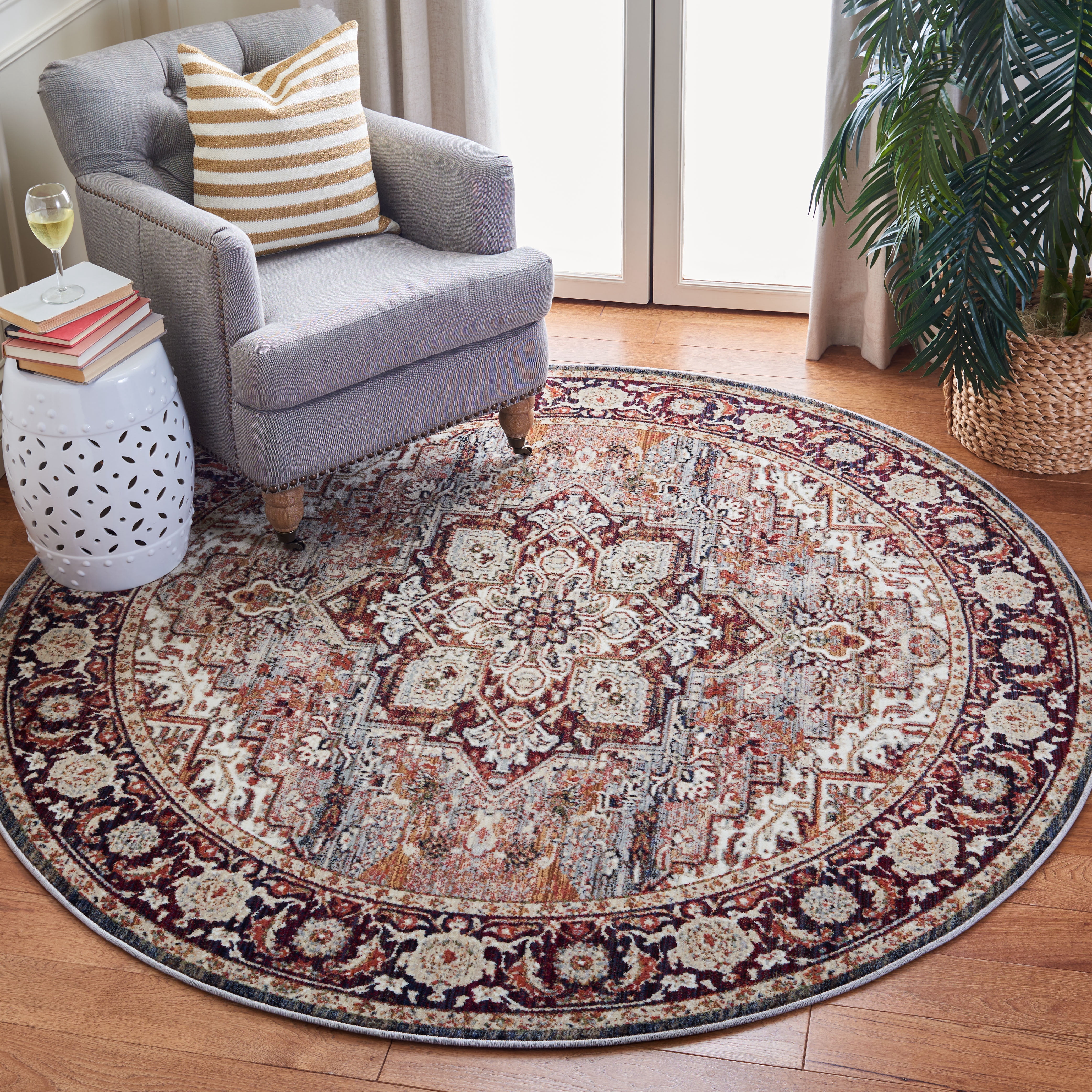 Safavieh Herat Rozen Oriental Area Rug, Red/Ivory, 6'7" x 6'7" Round
