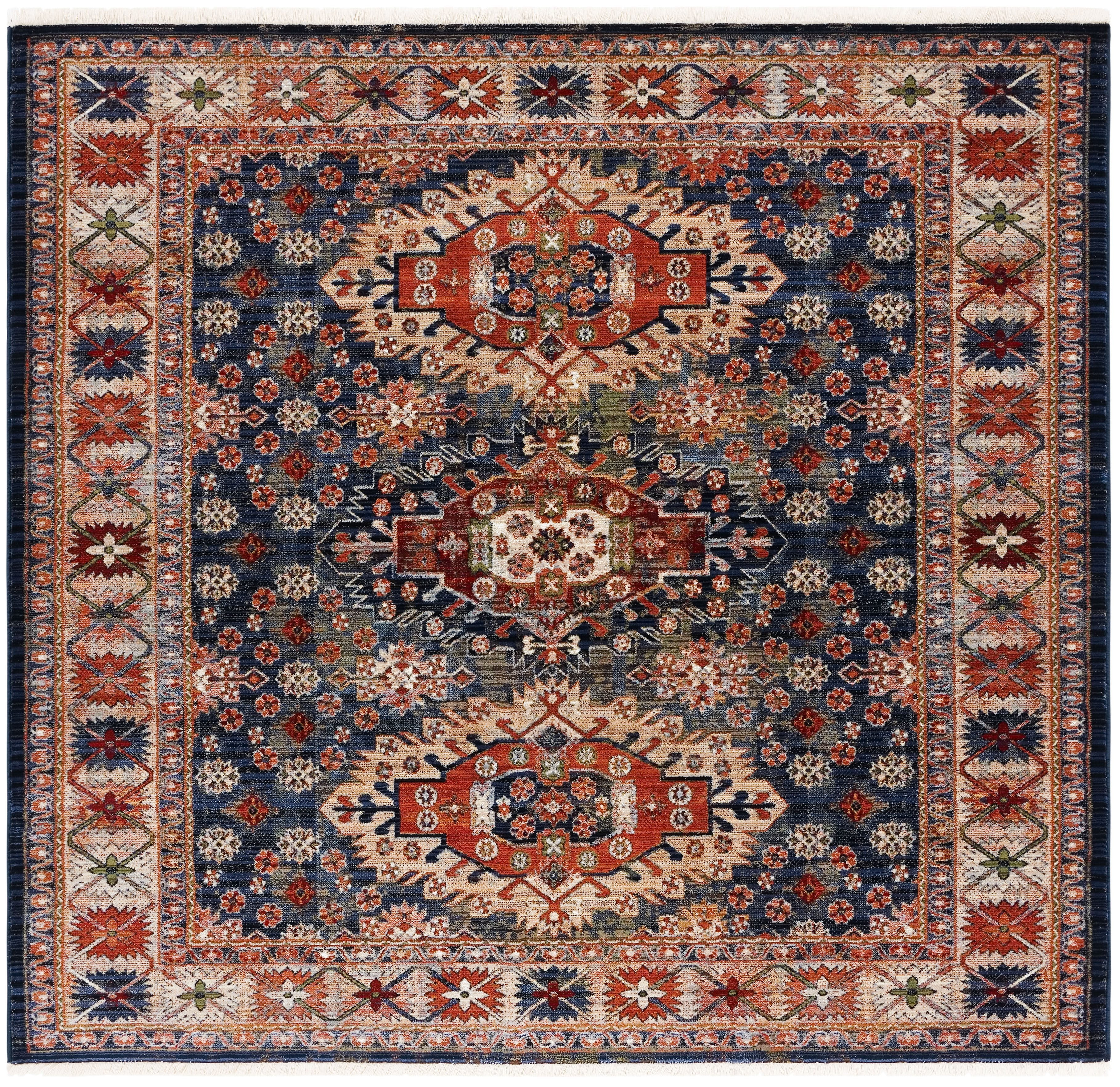 Herat Cream and Rust Medallion Synthetic Square Rug