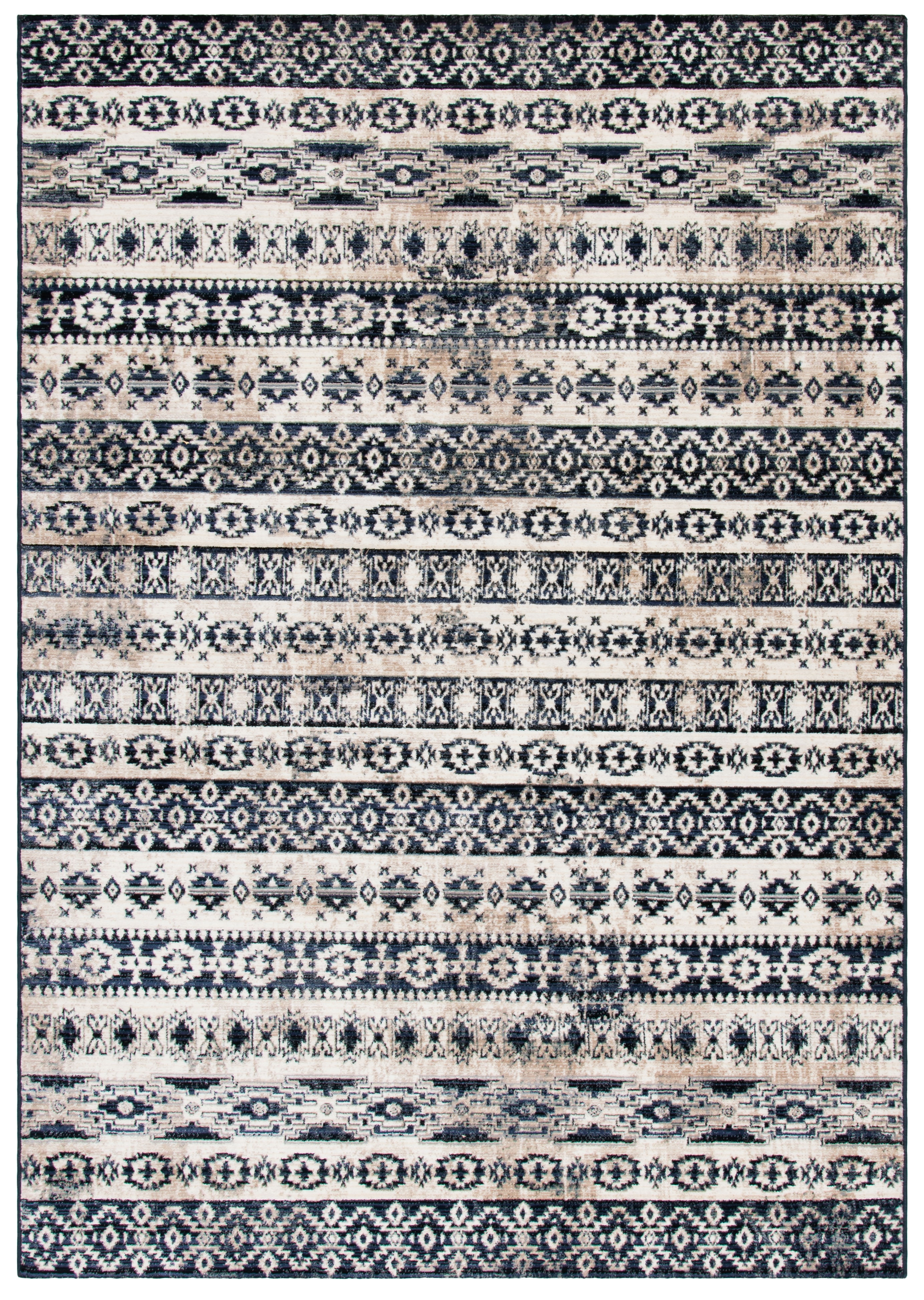 Ivory and Black 4' x 6' Hand-Knotted Oriental Rug