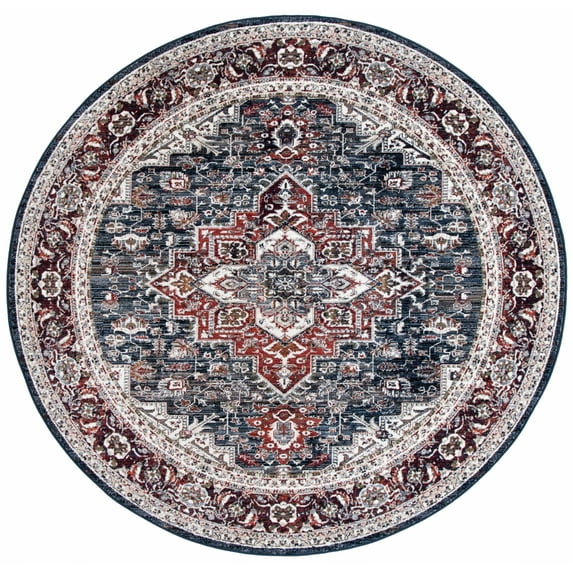 SAFAVIEH Herat Herleva Oriental Area Rug, Navy/Red, 6'7" x 6'7" Round