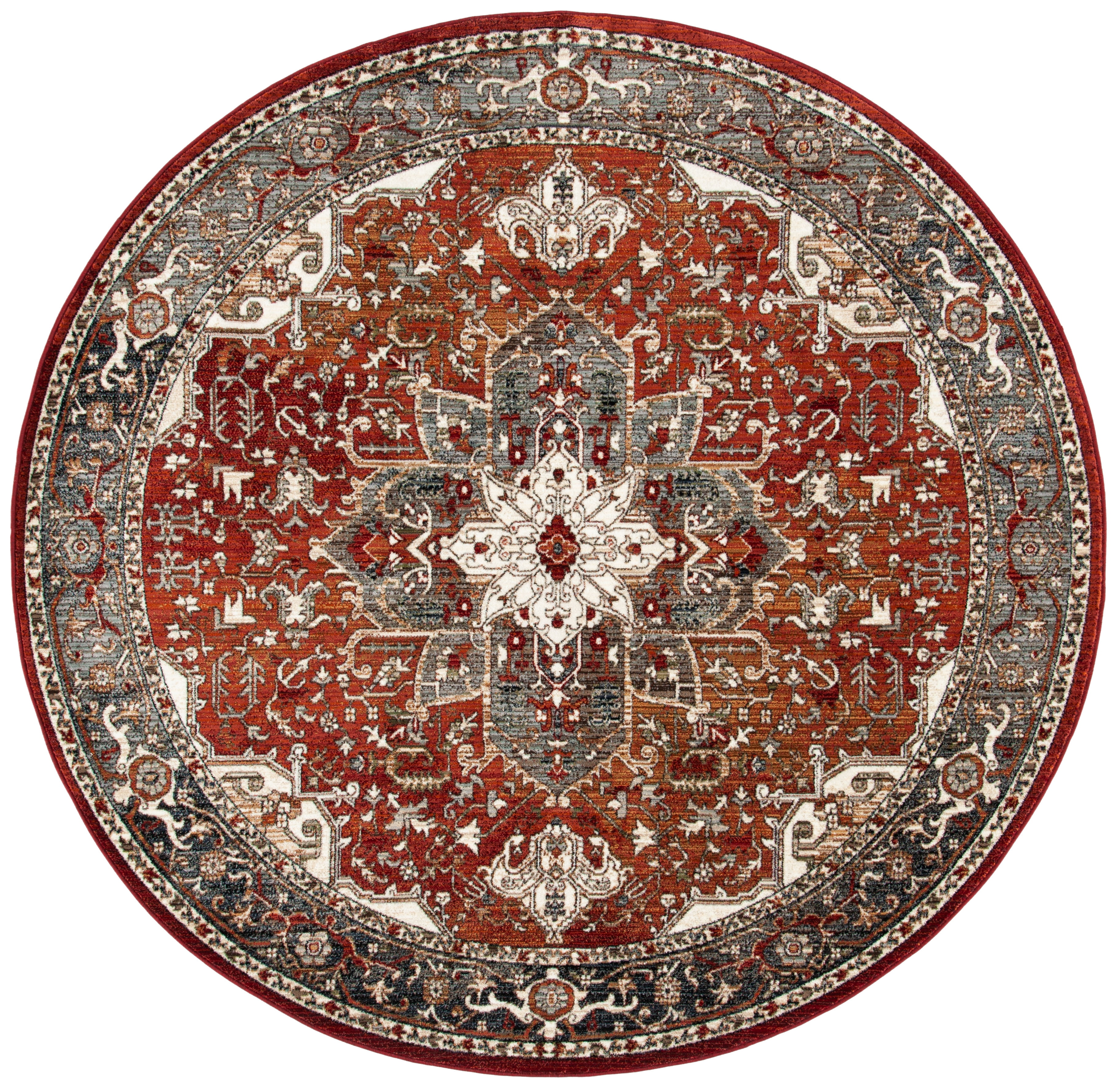 Herat Red and Ivory Round Oriental Synthetic Area Rug