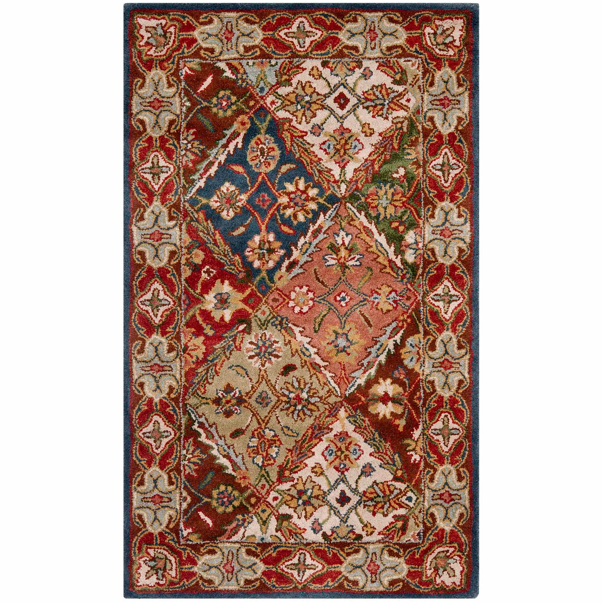 Elegant Heritage Green and Red Hand-Tufted Wool Area Rug - 3' x 5'