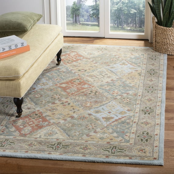 SAFAVIEH Heritage Abbey Traditional Wool Area Rug, Light Blue/Light Brown, 12' x 18'
