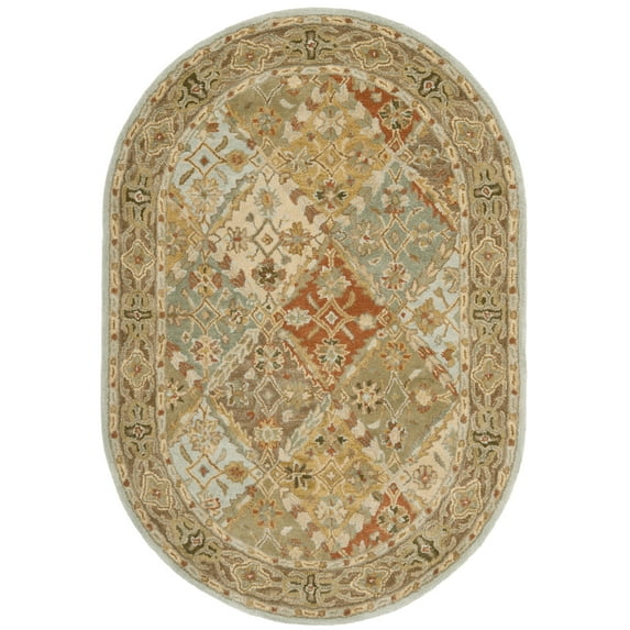 SAFAVIEH Heritage Abbey Traditional Wool Area Rug, Light Blue/Light Brown, 4'6" x 6'6" Oval