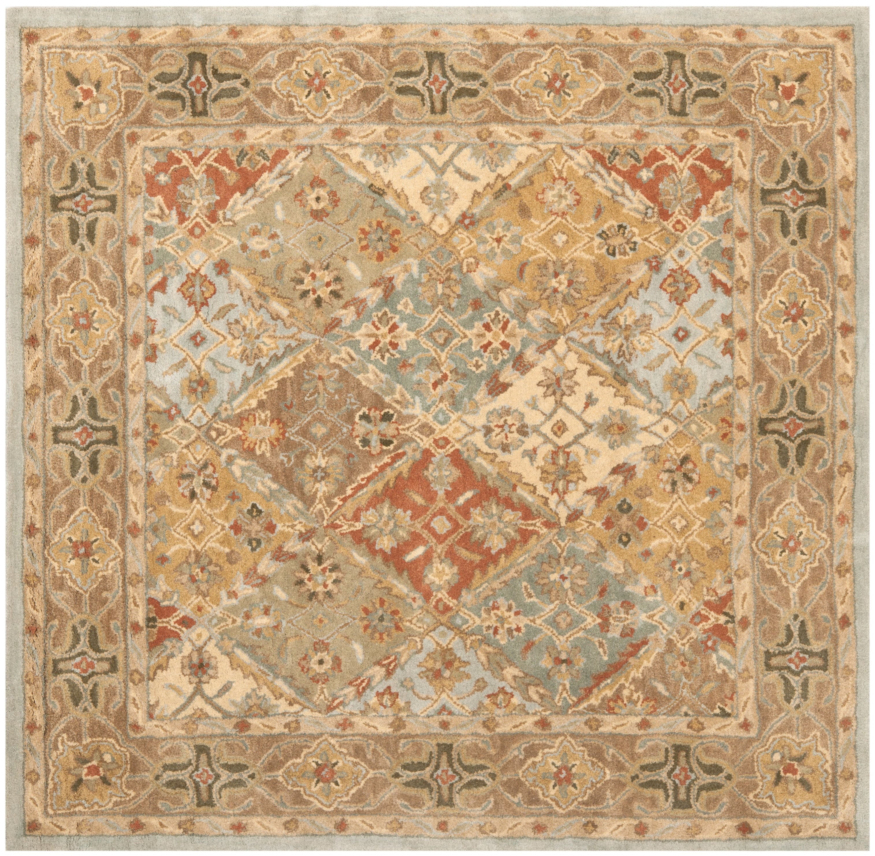 Elegant Heritage 6' Square Light Blue & Light Brown Wool Rug