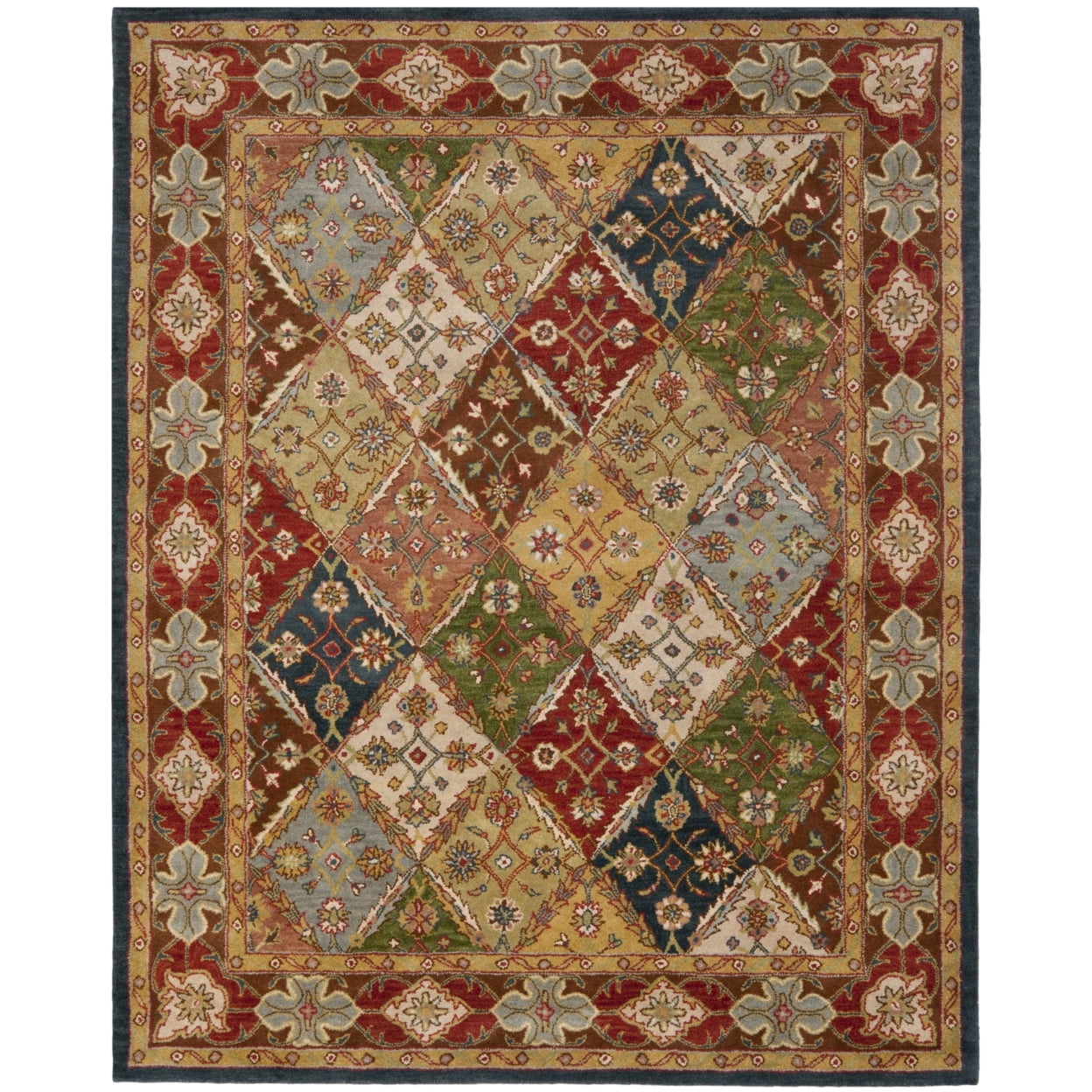 Hand-Tufted Green and Red Wool Runner Rug, 2'3" x 12'