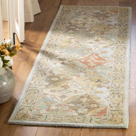 SAFAVIEH Heritage Abbey Traditional Wool Runner Rug, Light Blue/Light Brown, 2'3" x 8'