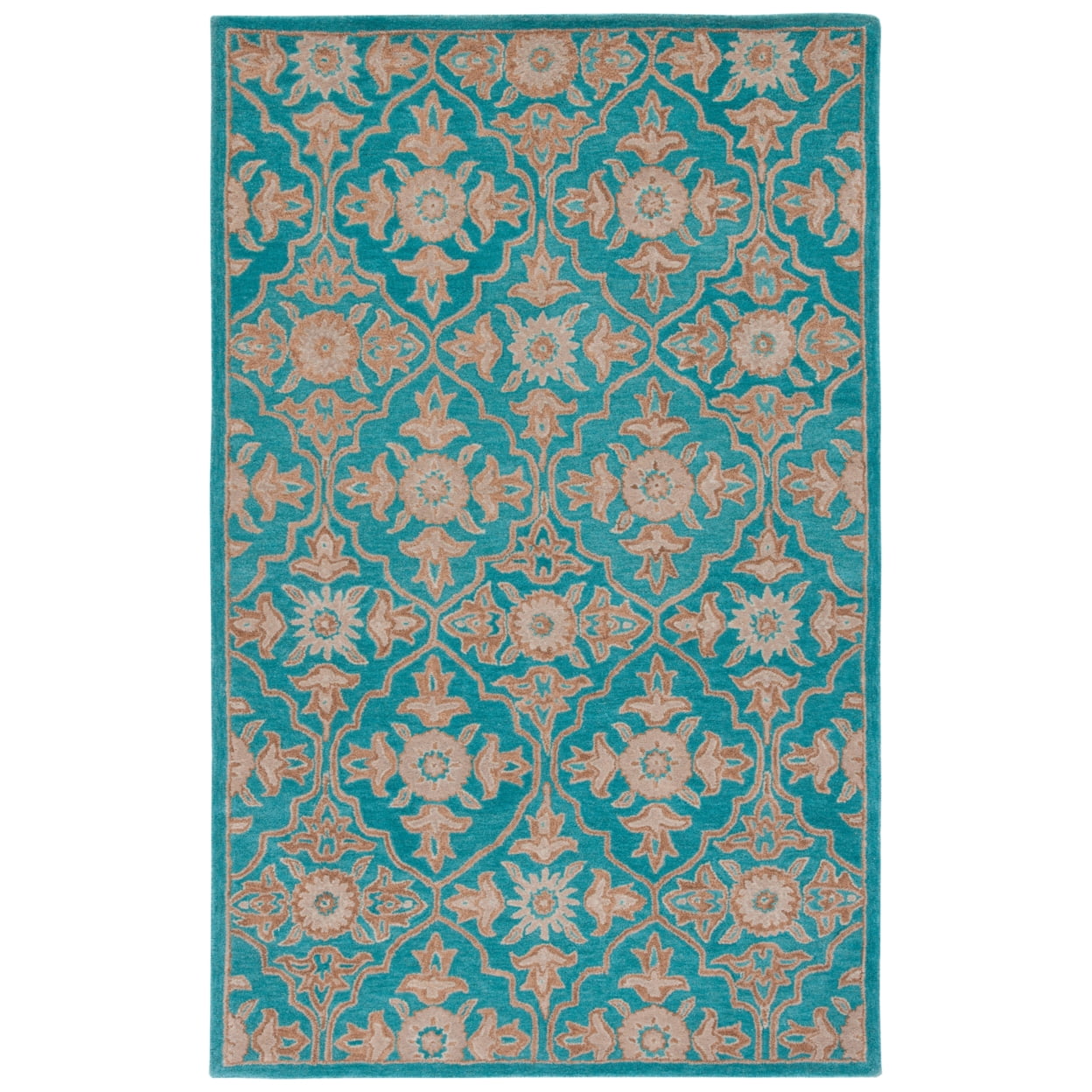 Turquoise and Beige Hand-Tufted Wool Area Rug, 2' x 3'