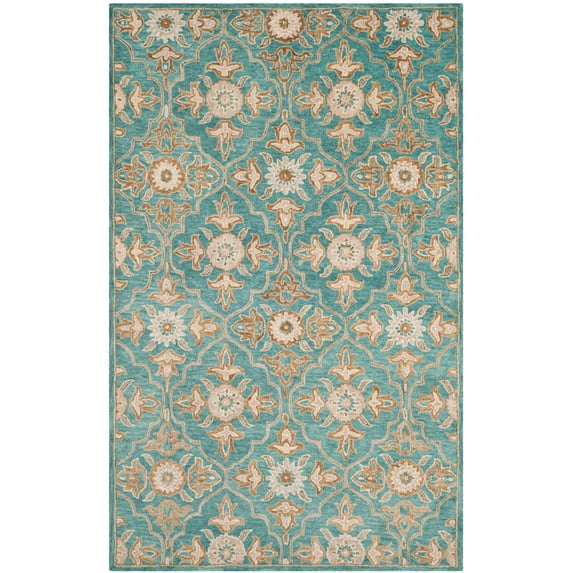 SAFAVIEH Heritage Adams Floral Wool Area Rug, Turquoise/Multi, 3' x 5'