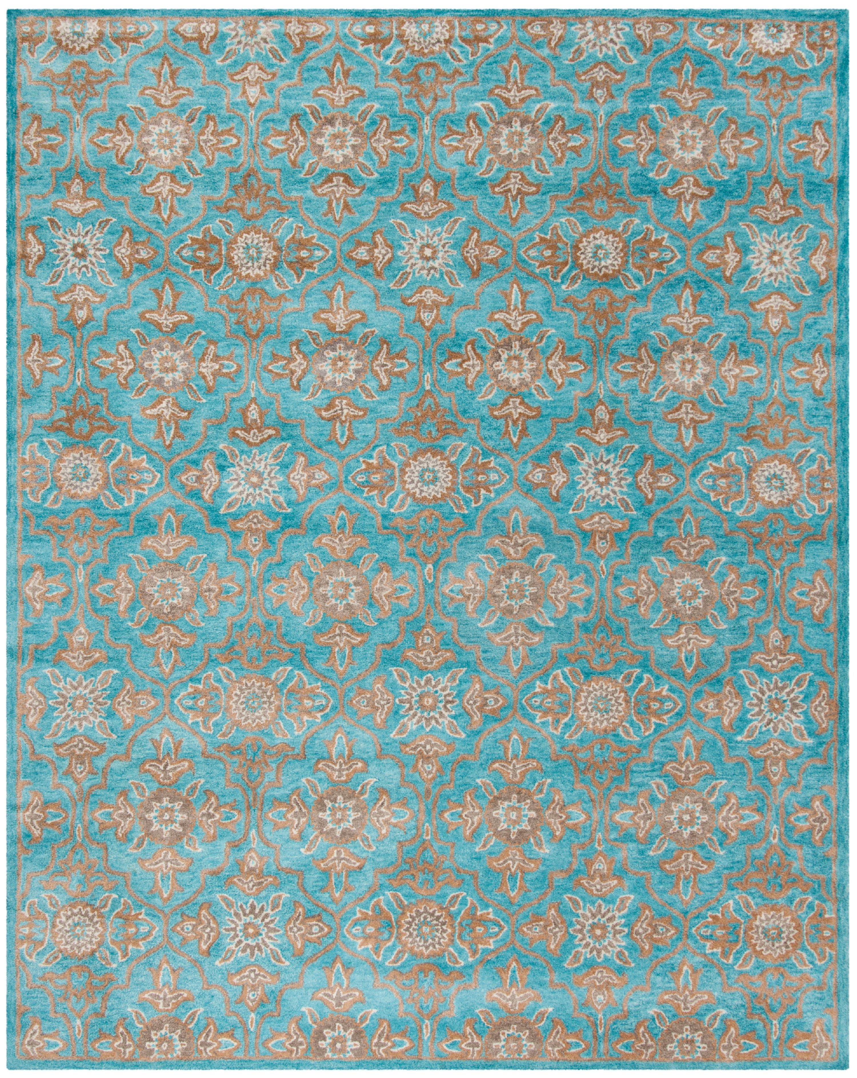 Hand-Tufted Turquoise and Beige Wool 8' x 10' Area Rug