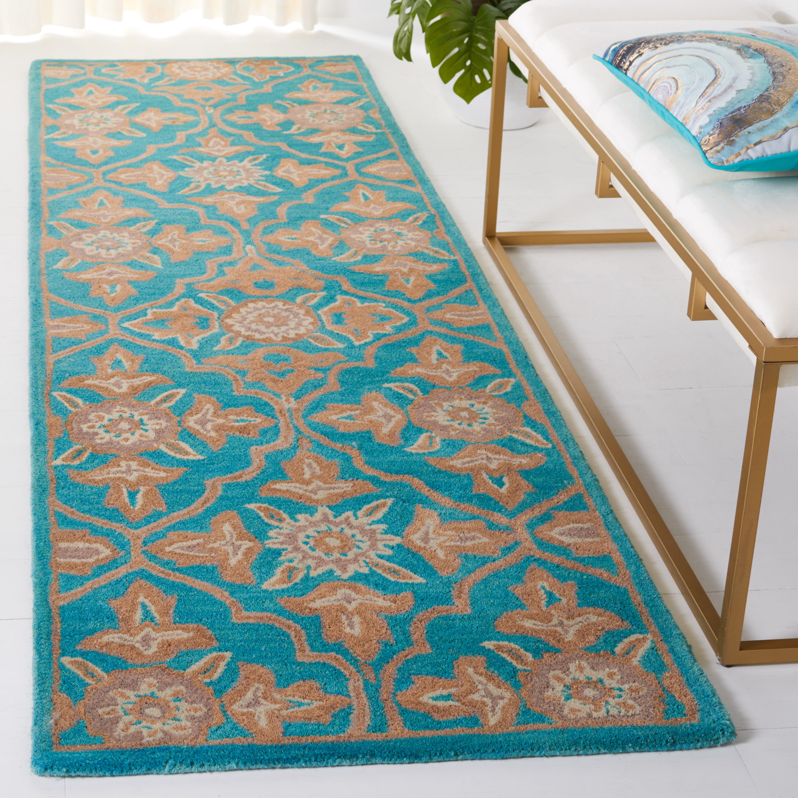 Safavieh Heritage Adams Damask Wool Runner Rug, Turquoise/Multi, 2'3" x 8'