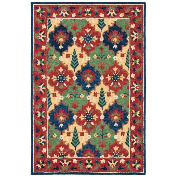 SAFAVIEH Heritage Alden Tribal Wool Area Rug, Red/Green, 4' x 6'