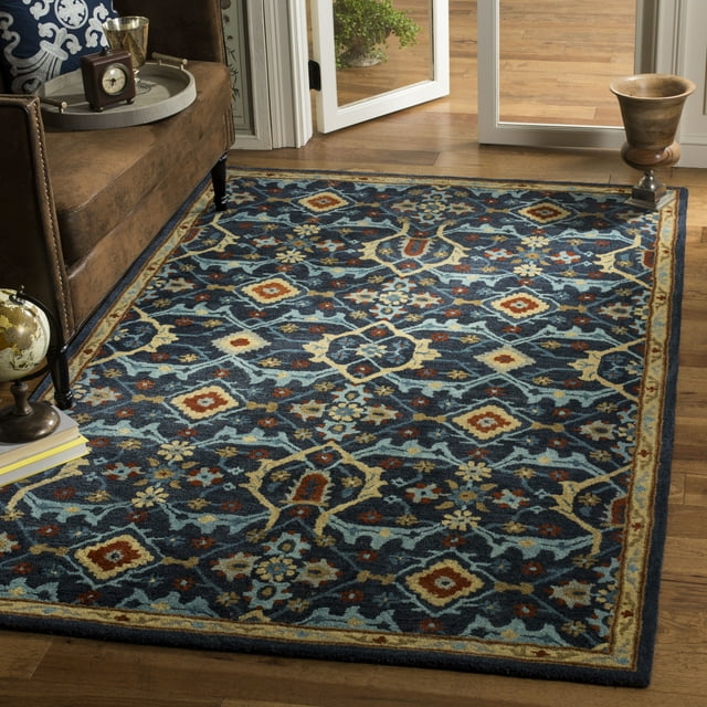 SAFAVIEH Heritage Alphonse Floral Wool Area Rug, Navy/Multi, 6' x 6' Square