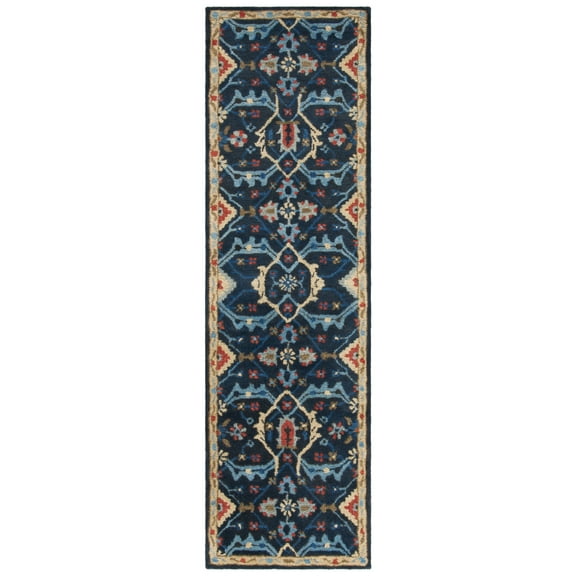 SAFAVIEH Heritage Alphonse Floral Wool Runner Rug, Navy/Multi, 2'3" x 8'