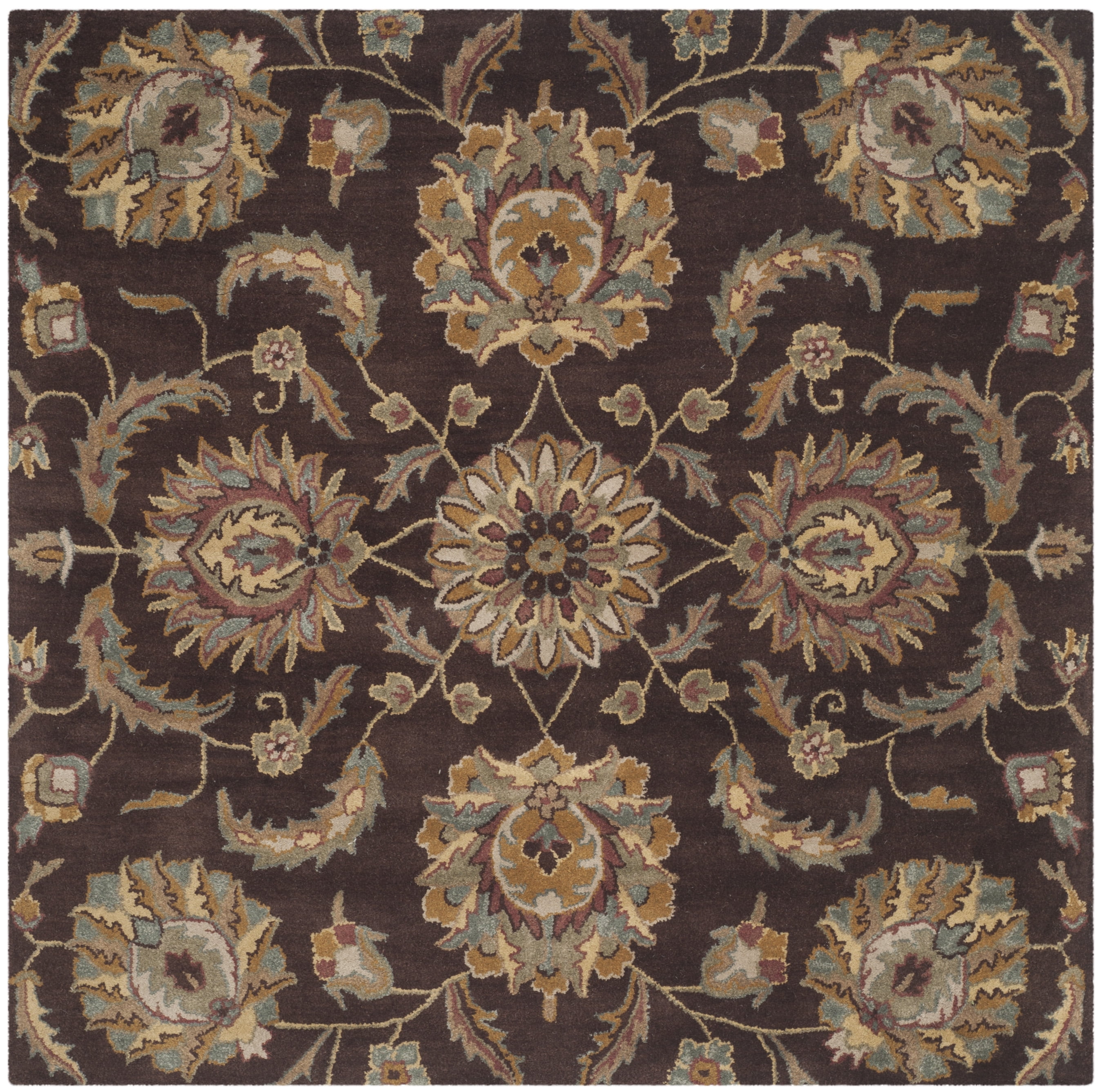 Handmade Brown and Gold Wool Square Area Rug, 6' x 6'