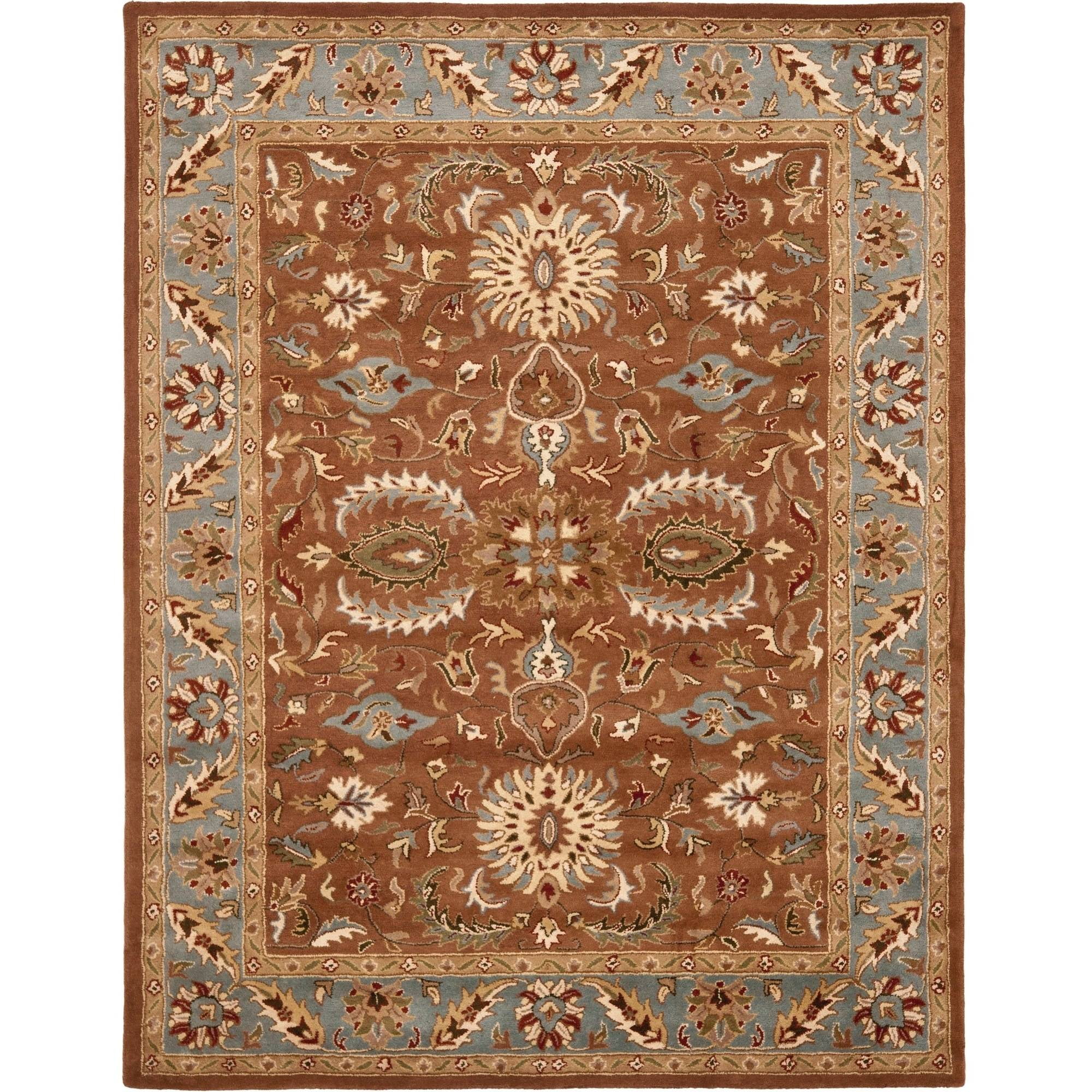 Hand-Tufted Brown and Blue Wool Traditional Area Rug, 6' x 9'