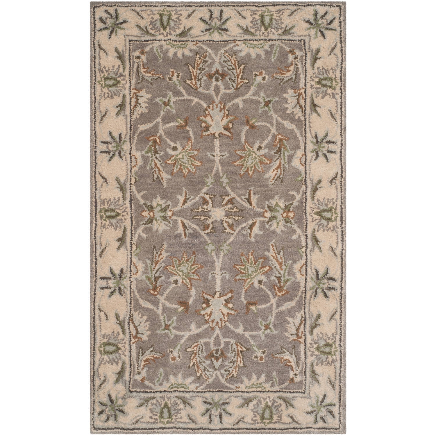 Handmade Gray and Beige Wool Tufted Rectangular Rug 36" x 24"